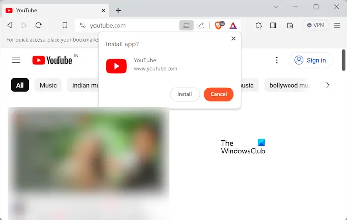 Installez l'application YouTube de Brave