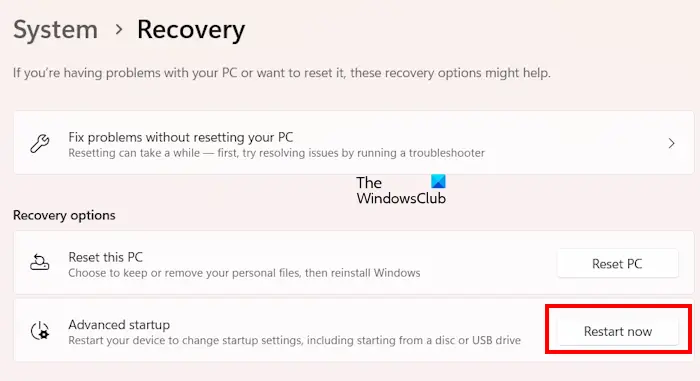 Entrez WinRE via les paramètres de Windows 11