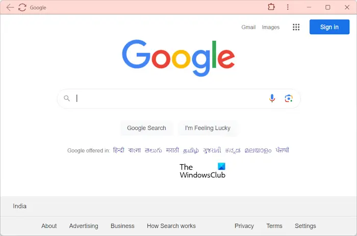 Google Chrome avec barre d'adresse masquée