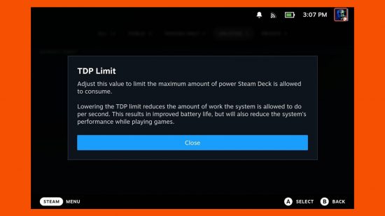 Steam Deck met à jour les paramètres rapides, limite TDp