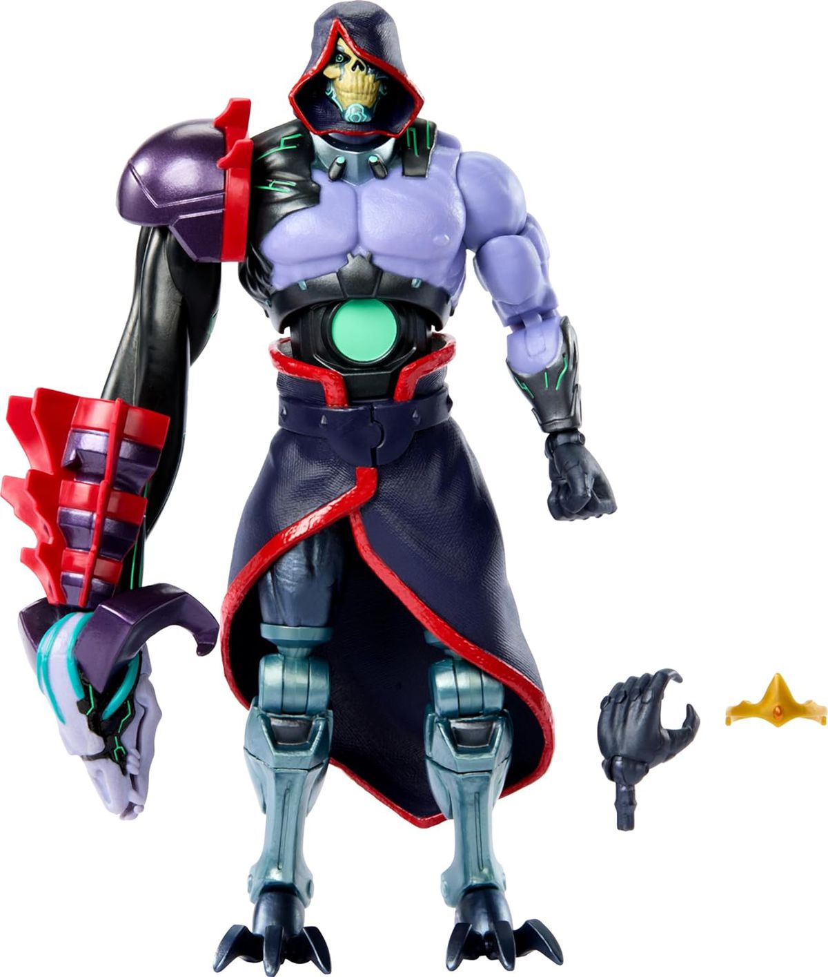 Image du produit d'une figurine cyborg Skeletor avec des jambes de robot et un bras en forme de tête de bélier.