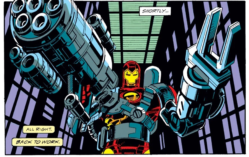 Iron Man tenant son canon à acide dans Marvel Comics.  Cette image fait partie d'un article sur 7 moments obscurs de l'histoire de Marvel qui ont été immortalisés dans les jeux vidéo.
