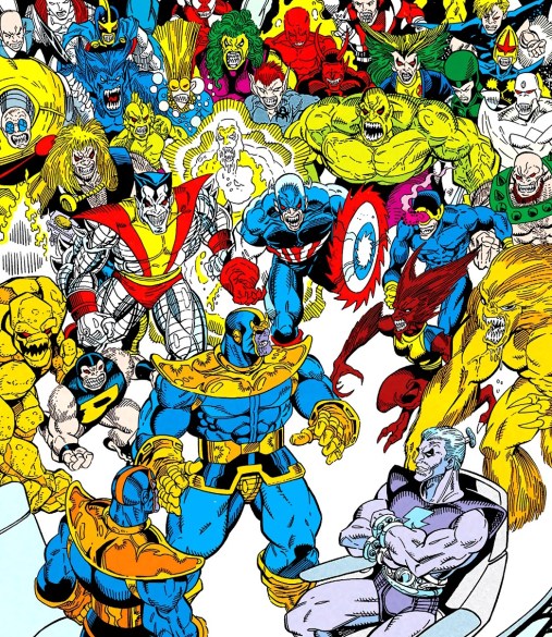Héros entourant Thanos dans Marvel Comics.  Cette image fait partie d'un article sur 7 moments obscurs de l'histoire de Marvel qui ont été immortalisés dans les jeux vidéo.