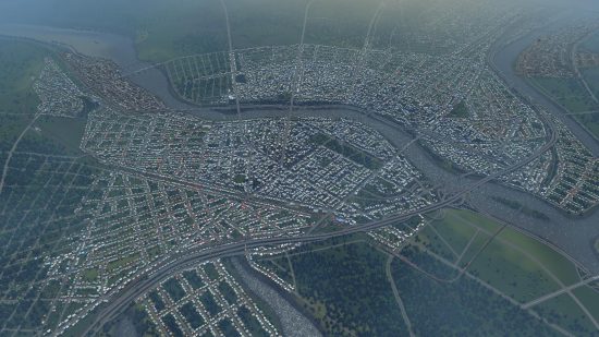 Mods Cities Skylines : une vue aérienne d'une ville tentaculaire