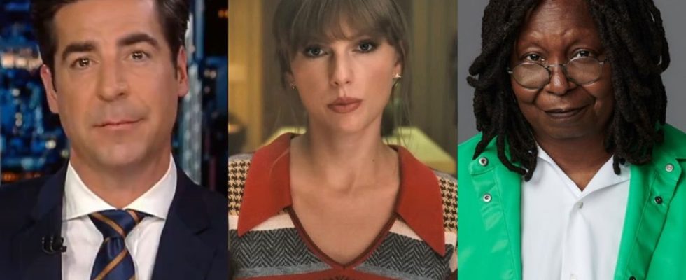Jesse Watters on Fox News, Taylor Swift Anti-Hero music video, Whoopi Goldberg on The View.