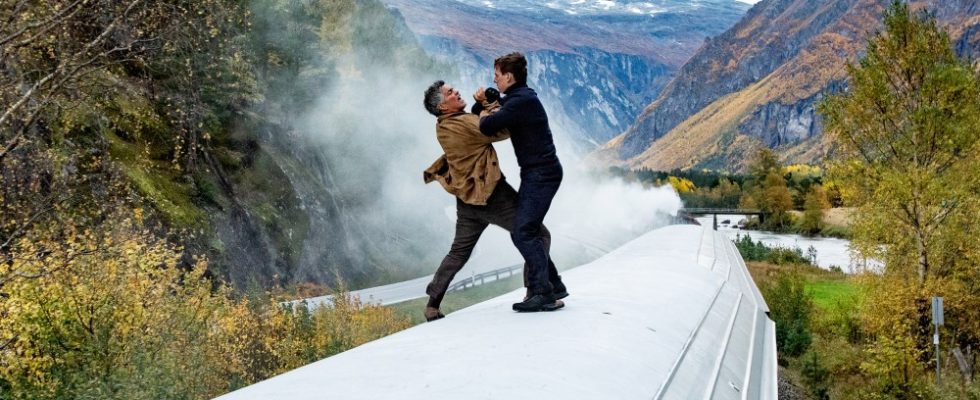 Esai Morales and Tom Cruise in Mission: Impossible Dead Reckoning Part One from Paramount Pictures and Skydance.