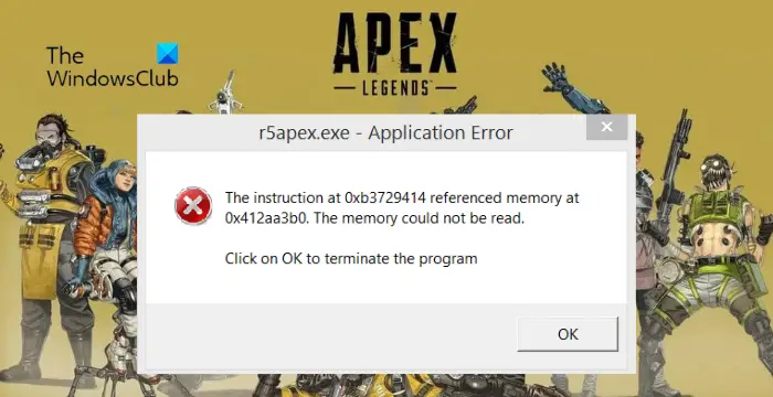 La mémoire Apex Legends n'a pas pu être lue, erreur r5apex.exe