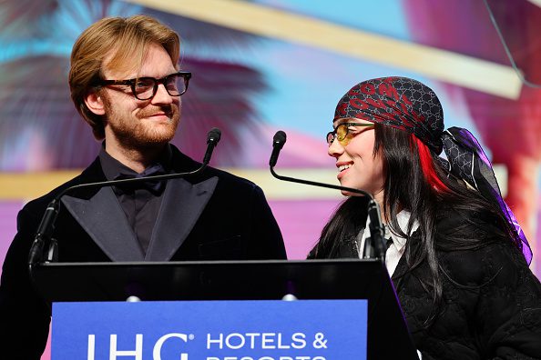PALM SPRINGS, CALIFORNIA - JANUARY 04: (L-R) FINNEAS and Billie Eilish accept the Chairman’s Award for "Barbie" onstage during the 35th Annual Palm Springs International Film Awards at Palm Springs Convention Center on January 04, 2024 in Palm Springs, California. (Photo by Matt Winkelmeyer/Getty Images for Palm Springs International Film Society)