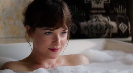 Dakota Johnson in her infamous bathtub scene with Jamie Dornan, Fifty Shades Freed.