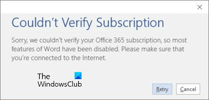 Impossible de vérifier votre abonnement Office 365