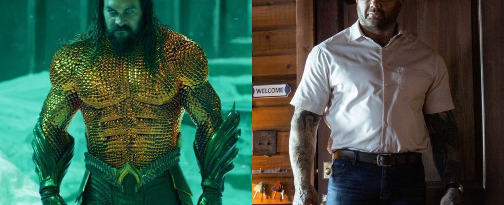 Jason Momoa in Aquaman And The Lost Kingdom and Dave Bautista in Knock At The Cabin