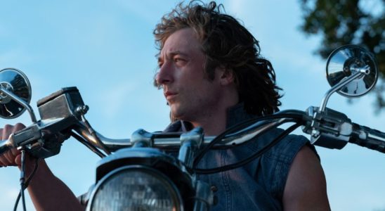 A press image of Jeremy Allen White on a motorcycle in The Iron Claw.