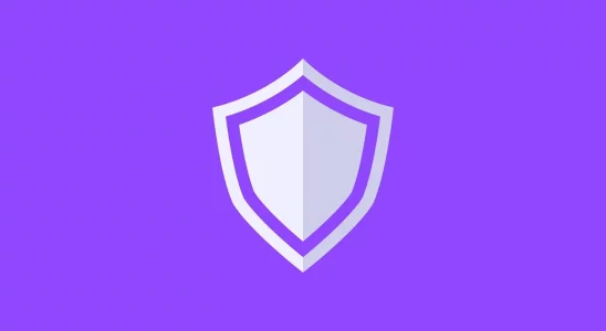 Twitch: a shield logo on a bright, purple background.