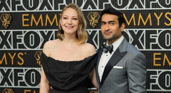 LOS ANGELES, CALIFORNIA - JANUARY 15: (L-R) Emily V. Gordon and Kumail Nanjiani attend the 75th Primetime Emmy Awards at Peacock Theater on January 15, 2024 in Los Angeles, California. (Photo by Neilson Barnard/Getty Images)