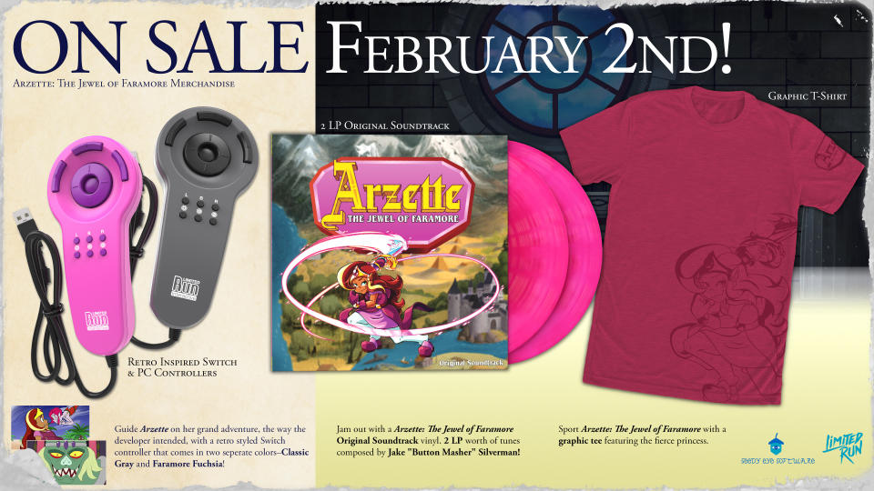 Image promotionnelle pour l'équipement faisant la promotion du prochain jeu Arzette : The Jewel of Faramore.