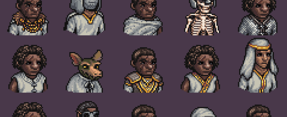 A lineup of different sprites created for Dwarf Fortress