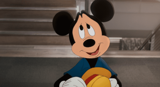 Mickey Mouse looking at Walt Disney in Once Upon A Studio