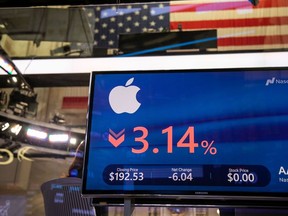 Signalisation Apple Inc. sur le sol de la Bourse de New York