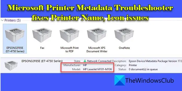 Outil de dépannage des métadonnées d'imprimante Microsoft