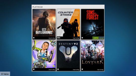 Une image montrant les six jeux les plus rémunérateurs sur Steam. 