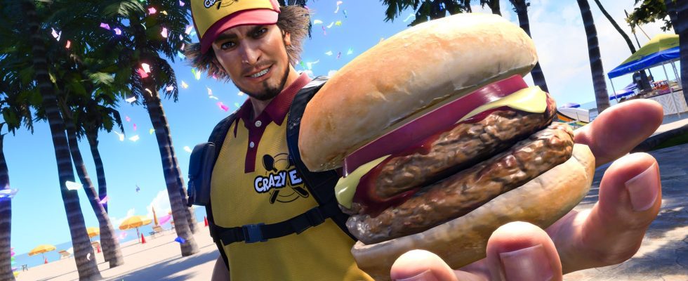 Ichiban Kasuga handling a burger in Like a Dragon: Infinite Wealth