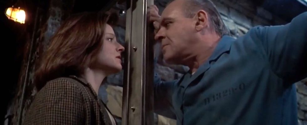 Jodie Foster as Clarice and Anthony Hopkins as Hannibal Lector in The Silence of the Lambs