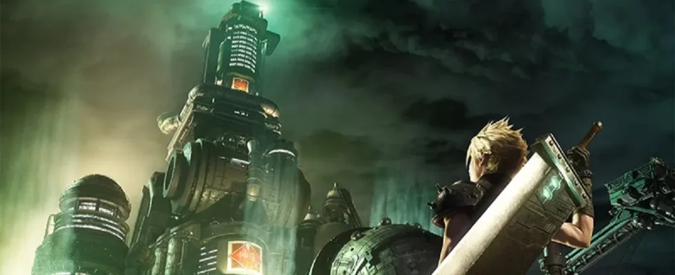 Cloud in front of Shinra Building Square Enix