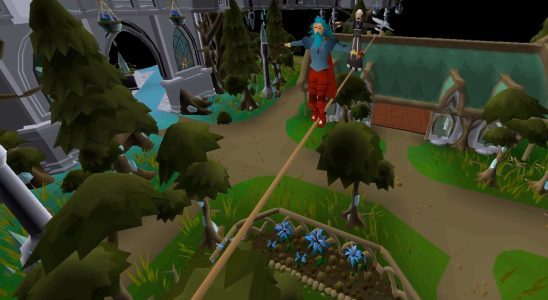 Players tightrope walk in Old School RuneScape.