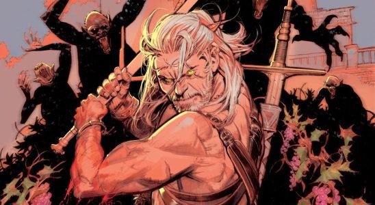 The Witcher: Corvo Bianco issue 1 cover art detail - grizzled Geralt wielding a sword