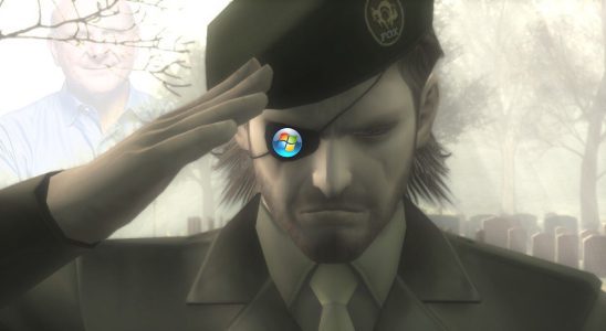 Snake saluting the Windows 7 logo with the angelic presence of Steve Ballmer over his shoulder