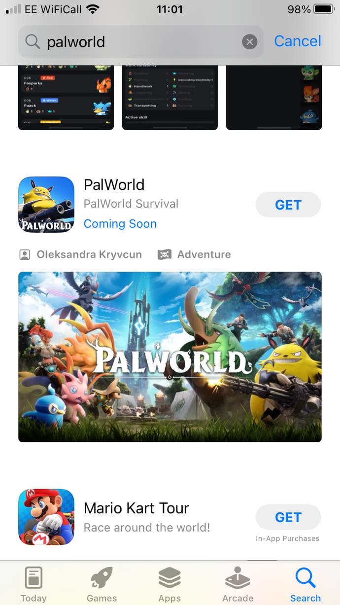 Palworld sur l'App Store d'Apple