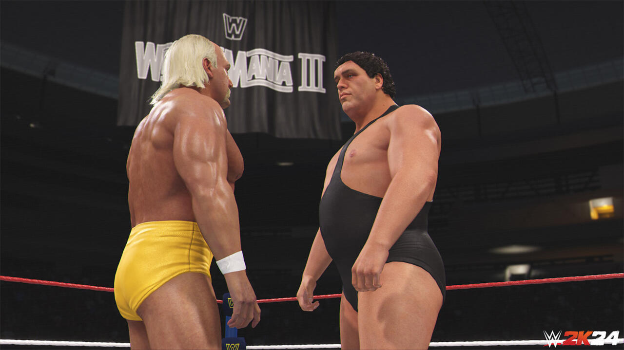 Hulk Hogan contre André le Géant dans la vitrine 2K des Immortels de WWE 2K24.