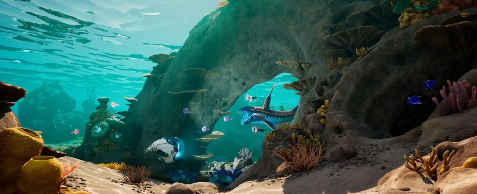 Subnautica 2 screenshot - underwater scene of fish swimming