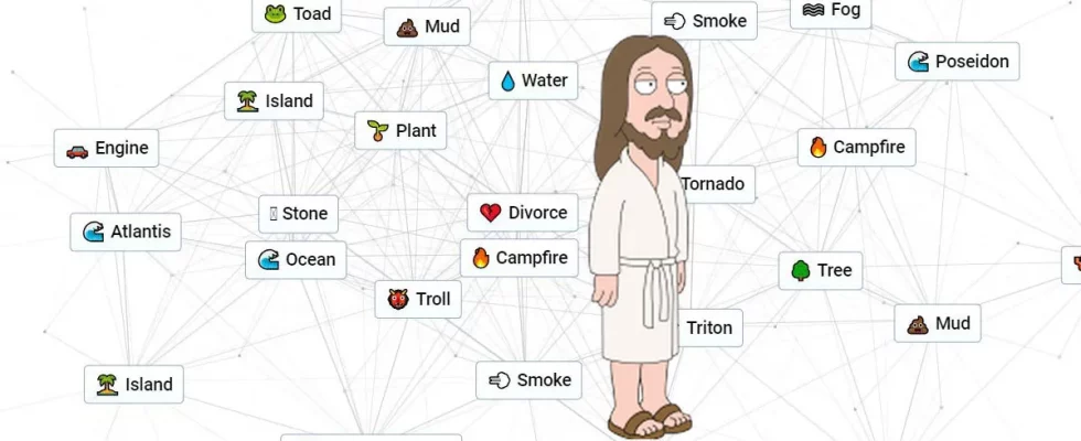 It's Family Guy Jesus, surrounded by Infinite Craft words