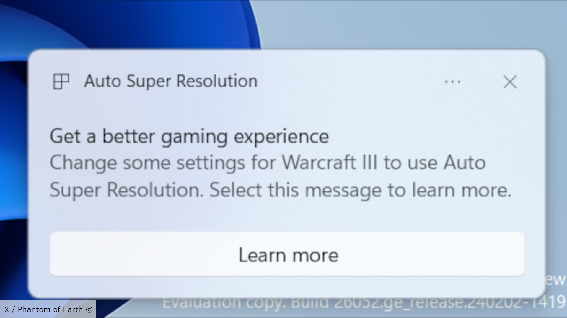 Une capture d'écran d'une version préliminaire de Windows 11, détaillant Auto SR