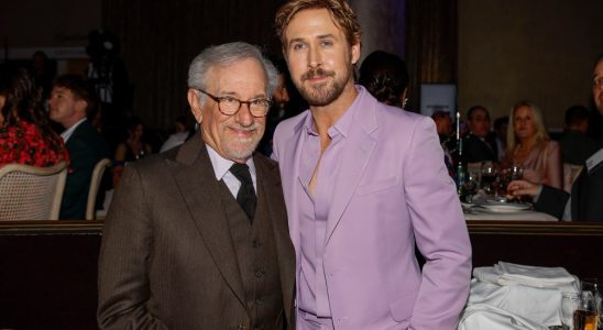 Beverly Hills , CA - February 12: Steven Spielberg and Ryan Gosling at the 2024 Oscars Nominees Luncheon at the  The Beverly Hilton Hotel  in Beverly Hills , CA, Monday, Feb. 12, 2024. (Jason Armond / Los Angeles Times via Getty Images)