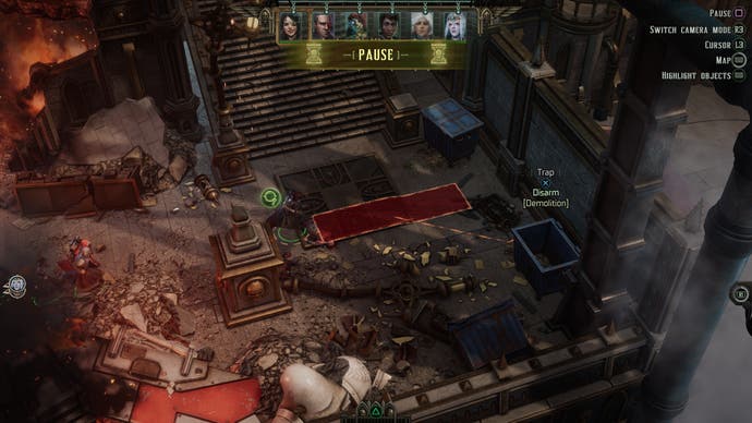 Une capture d'écran de Rogue Trader montrant la découverte d'un piège.