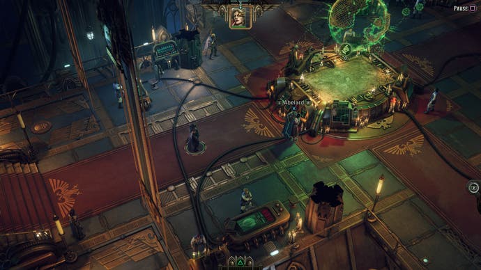 Une capture d'écran de Rogue Trader montrant le pont du vaisseau amiral du joueur.
