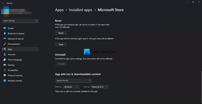 Réparer ou réinitialiser l'application Microsoft Store