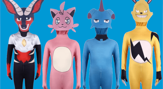 An image of four rather horrifying unofficial Palworld costumes available on the AliExpress website.