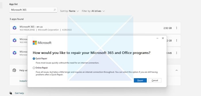 Réparer Microsoft Office 365