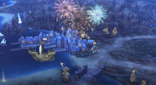 Unicorn Overlord map screenshot featuring a town and fireworks