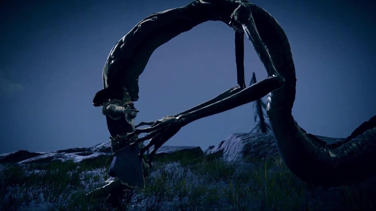 Une image d'un ver géant aspirant la tête d'un personnage dans la bande-annonce d'Elden Ring : Shadow of the Erdtree.