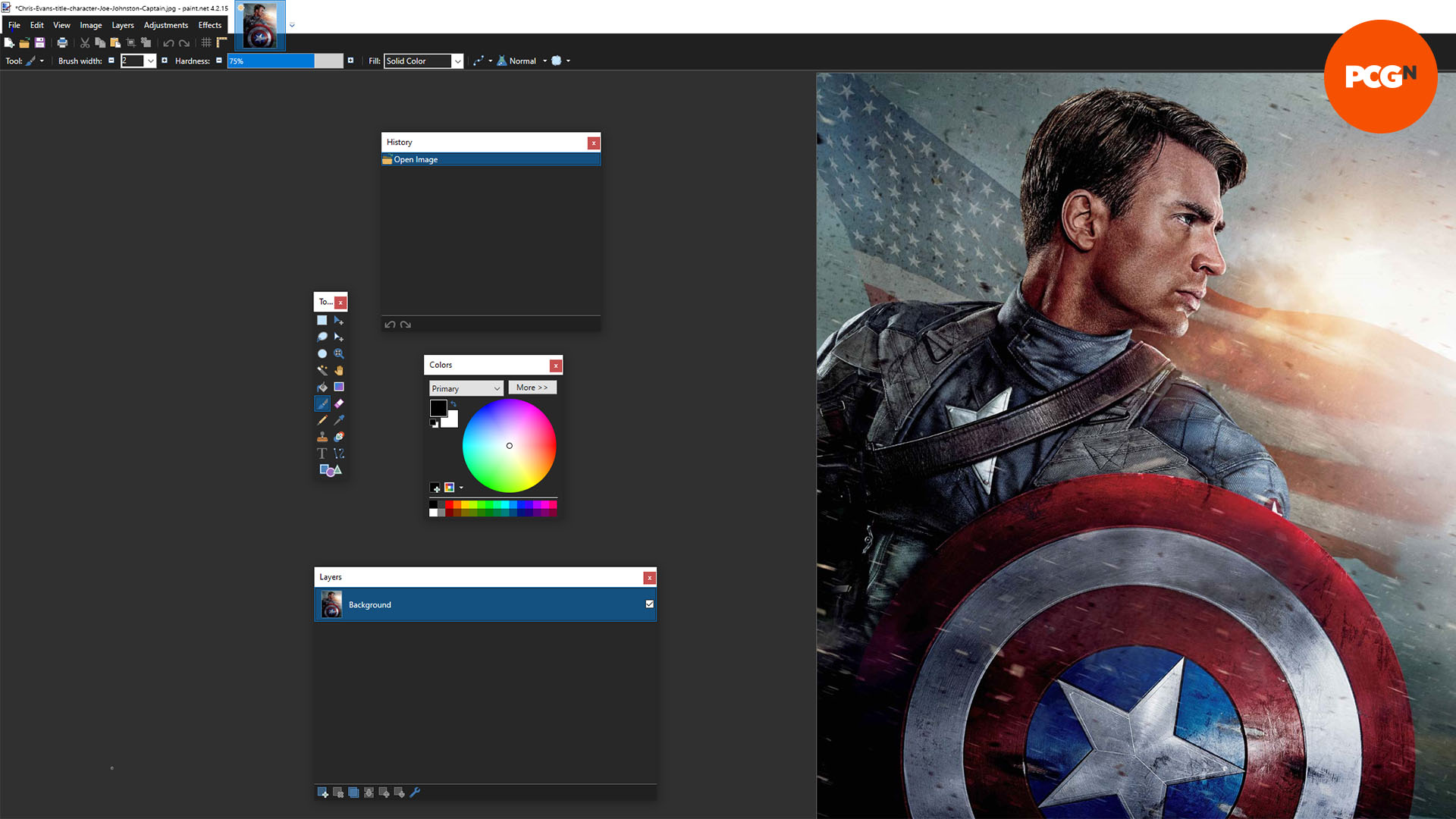 Comment graver le boîtier de votre PC : image de Captain America dans Paint.Net