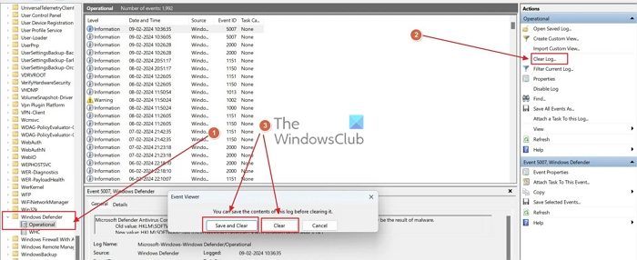Effacement des journaux de protection Windows Defender à l'aide de l'Observateur d'événements