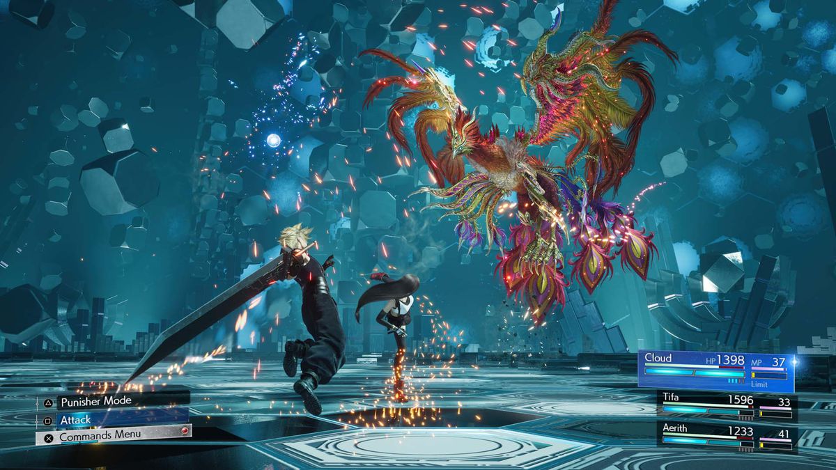 Cloud et Tifa affrontent un phénix dans une simulation de combat dans Final Fantasy 7 Rebirth