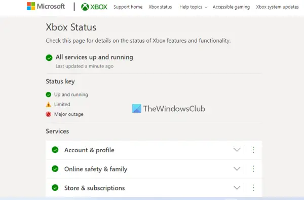 Vérifiez l'état du service Xbox Live
