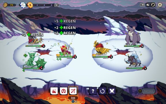 Capture d'écran du jeu Dicefolk montrant une bataille.