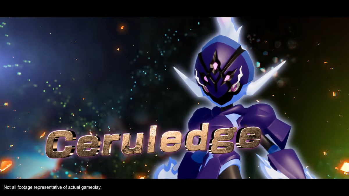 Un Pokémon violet appelé Ceruledge a l'air menaçant.  Le texte à l'écran indique « Ceruledge ».