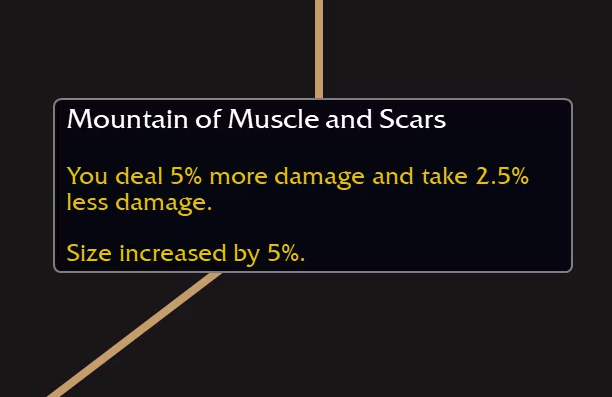 Une image montrant le nœud Montagne de muscles et de cicatrices sur l'arbre des héros Colossus dans World of Warcraft: The War Within, qui augmente votre taille de 5 %.